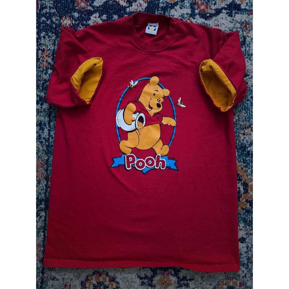 Vintage 90s‎ Winnie the Pooh Red Red Crewneck T-Shirt Contrast Sleeve Size L